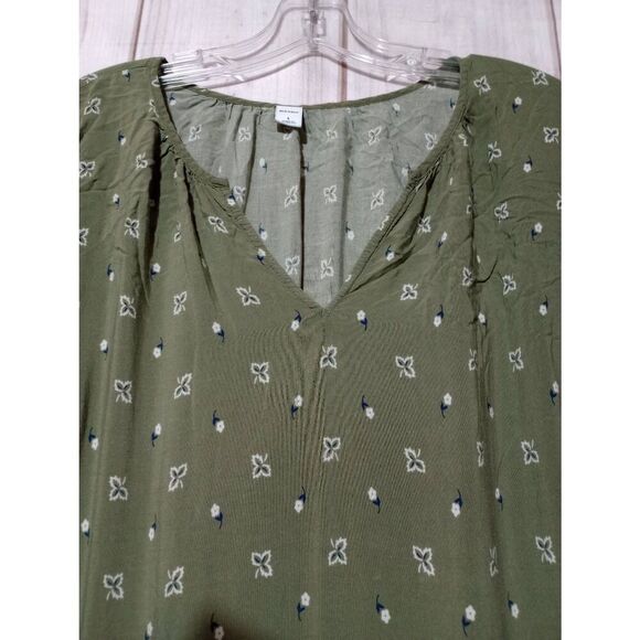 Old Navy Shirt Ladies Large Green Pink Floral Long Sleeve VNECK Light Weight Boh - Picture 3 of 7